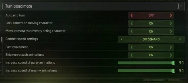 Warhammer 40k: Rogue Trader Beginner's Guide screenshot of the settings for speeding up the game