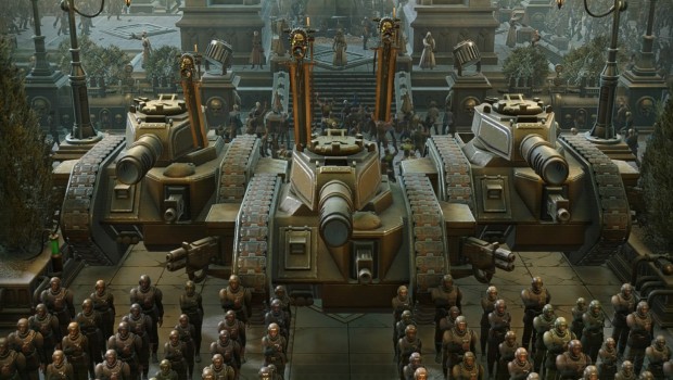 Warhammer 40k: Rogue Trader review screenshot of a military parade