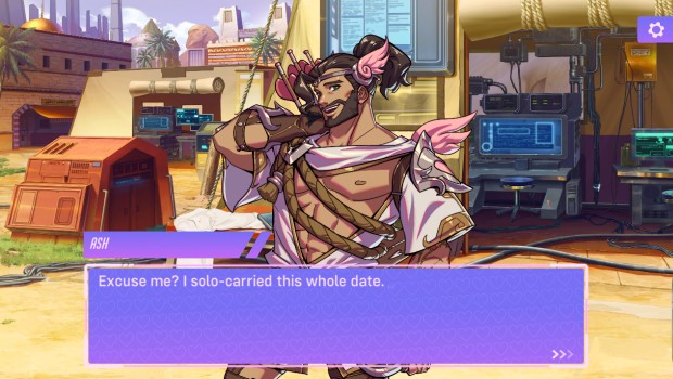 Loverwatch, Overwatch 2 dating sim parody, screenshot of solo carry joke