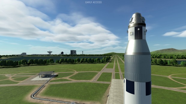 Kerbal Space Program 2 screenshot of a rocket launch platform in this space flight simulator game