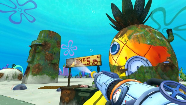 PowerWash Simulator screenshot of the player cleaning around in the SpongeBob crossover DLC