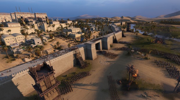 Total War: Pharaoh screenshot of a city siege in progress