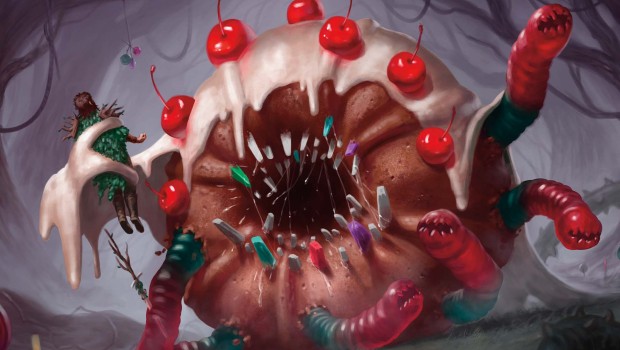 MTG Arena Wilds of Eldraine artwork of a giant candy-based monster