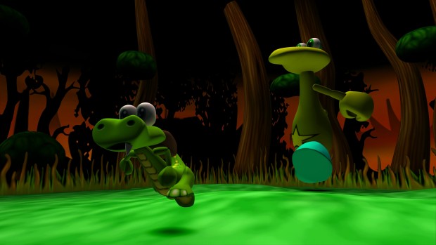 Croc: Legend of the Gobbos screenshot from the 2024 remastered version of Croc running away