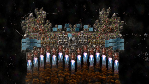 Factorio: Space Age expansion screenshot of the giant space station flying