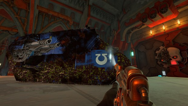 PowerWash Simulator Warhammer 40k crossover DLC screenshot of the Ultramarines Land Raider