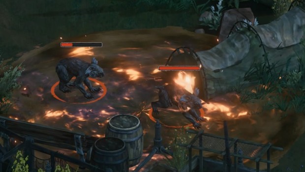 Broken Roads screenshot of a burning drop bear attack