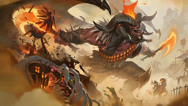 Magic: The Gathering Outlaws of Thunder Junction artwork showing off Rakdos having fun