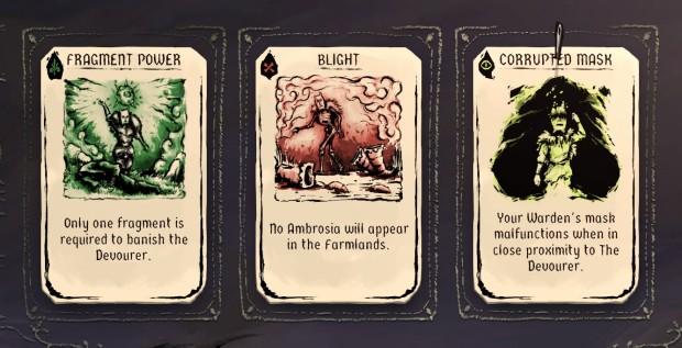 Harvest Hunt indie roguelike screenshot of the cards that can change the course of each night