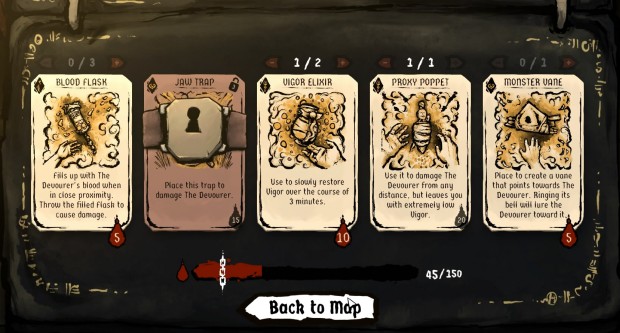 Harvest Hunt indie survival horror roguelike game screenshot of the item selection screen