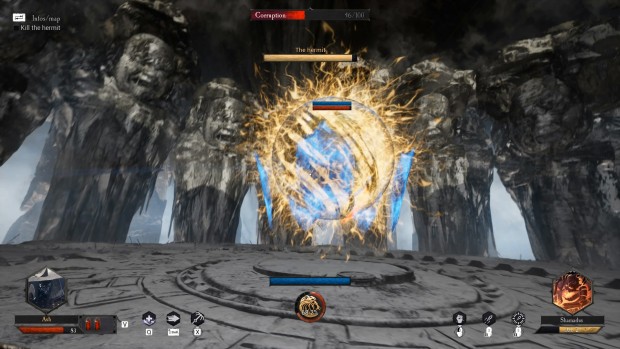 Daimon Blades screenshot of the player getting ready to parry a boss