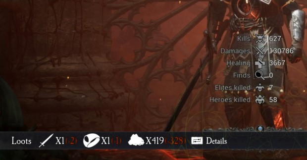 Daimon Blades screenshot of the loot you get for losing a run