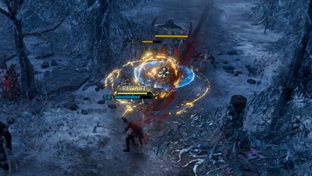 V Rising screenshot of the character using electricity powers against other vampires