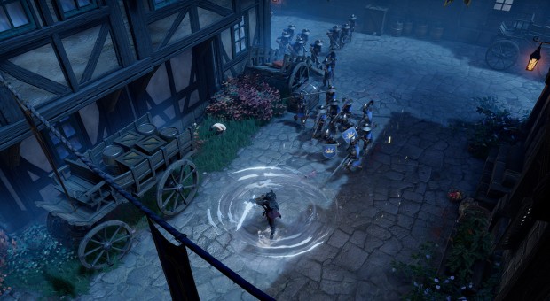 V Rising screenshot of the player rampaging across a small town