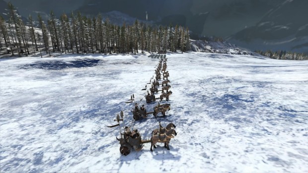 Total War: Warhammer 3 screenshot of an army that mostly consists of chariots