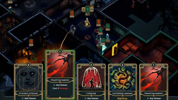 Roguelike deckbuilder Deck of Haunt screenshot of the player being overwhelmed by enemies