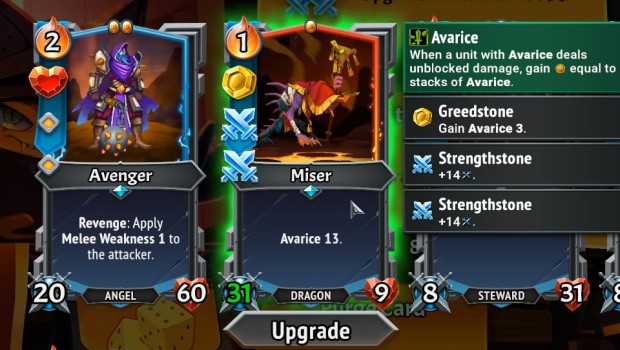 Monster Train 2 artwork showing off the buffed up Miser unit card