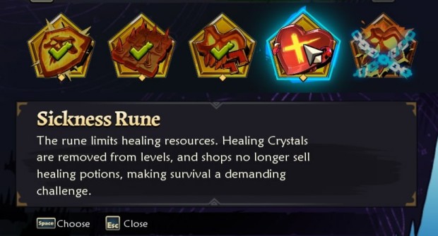 Wizard of Legend 2 screenshot of the difficulty-increasing runes