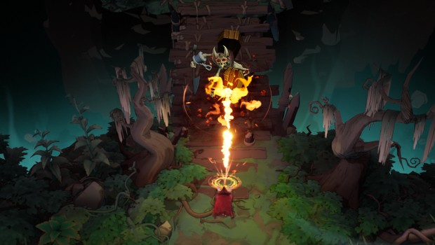 Wizard of Legend 2 indie roguelike screenshot of the flamethrower spell in action
