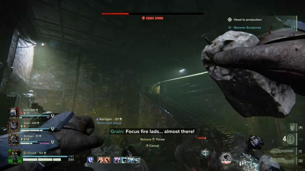 Darktide Ogryn screenshot of the rock 'grenade' in action