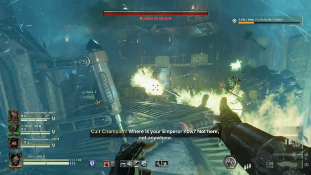 Darktide psyker using telekine shield to help his team