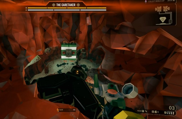 Deep Rock Galactic screenshot of the player throwing satchel charges at boss
