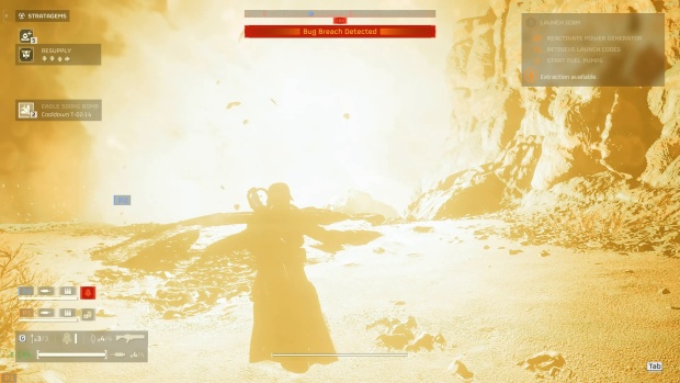 Helldivers 2 screenshot of the 500kg bomb making a really big boom