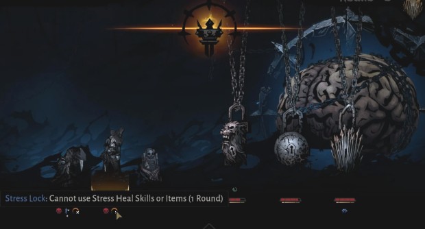 Darkest Dungeon 2 retrospective screenshot of the party failing on the final boss