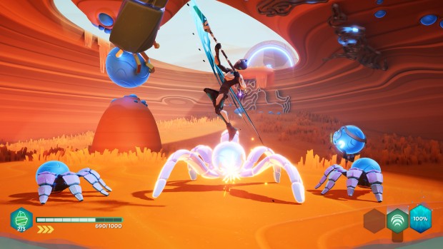 Godbreakers screenshot of the player slicing up a few enemies