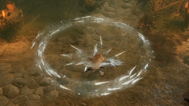 Titan Quest 2 screenshot of the ice shard skill orbiting the player