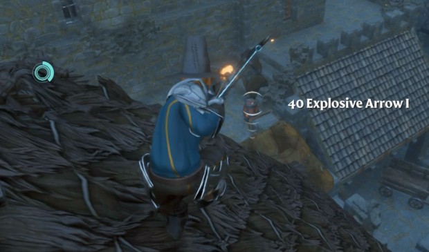 Enshrouded beginner's guide screenshot of the player aiming for an explosive barrel