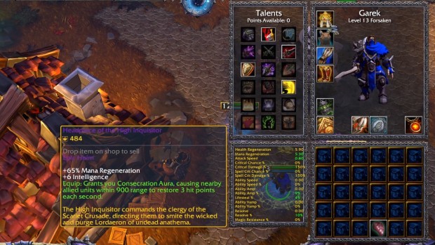 Warcraft 3 Reforged: Forsaken Kingdom screenshot of an RPG-like character sheet