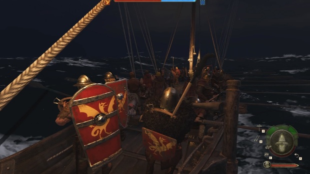 Mount & Blade 2 War Sails screenshot of the player sailing through rough, stormy seas at night