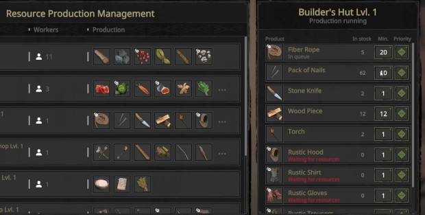 Nested Lands screenshot of the many, many production quotas you can set