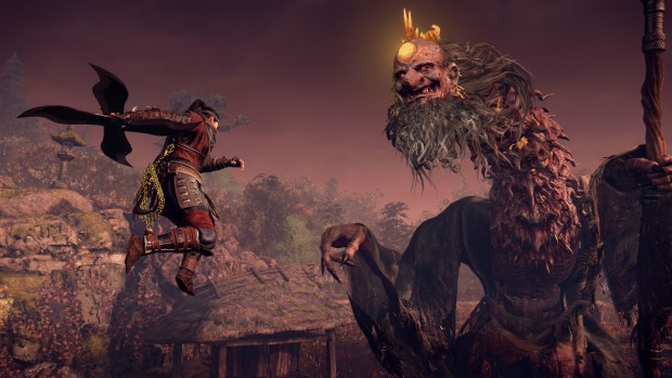 Nioh 3 screenshot of a ninja fighting a giant Yokai demon