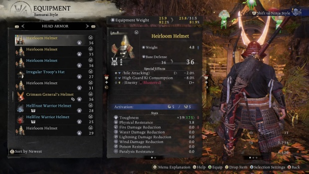 Nioh 3 review screenshot of a massive amount of loot you can get