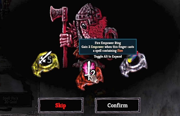 Pluto roguelike deckbuilder screenshot of the rings you can equip