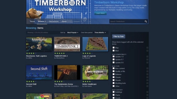 Timberborn review screenshot of the Steam workshop and mods