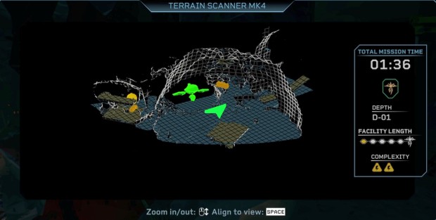 DRG: Rogue Core guide screenshot of the terrain scanner map in action