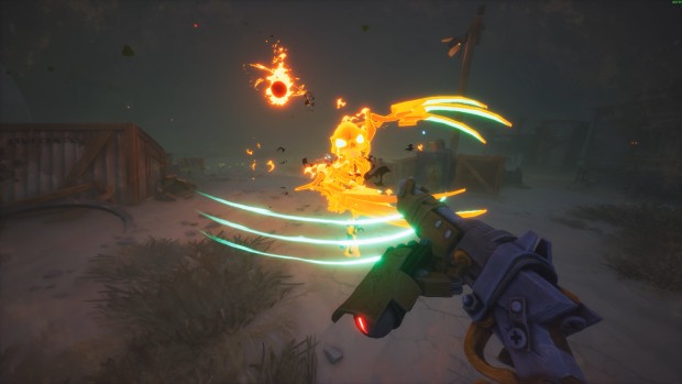Far Far West screenshot of a flaming skeleton attacking the player