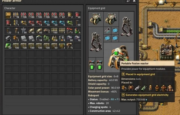 Factorio Beginner's guide screenshot of a portable fission reactor upgrade
