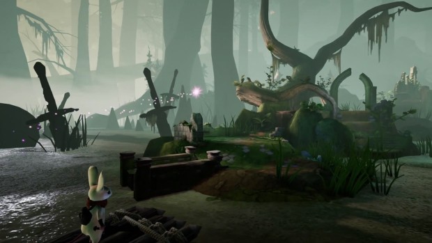 Moss: The Forgotten Relic screenshot of a boat ride through the swamp