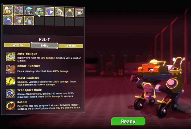 Risk of Rain 2 beginner's guide screenshot of the MUL-T character on the select screen