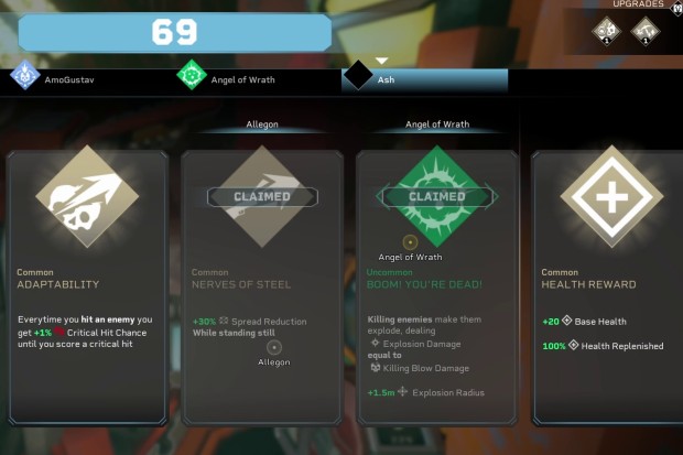 Rogue Core review screenshot of some really mediocre perks