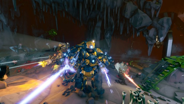 Rogue Core review screenshot of the whole team fighting together