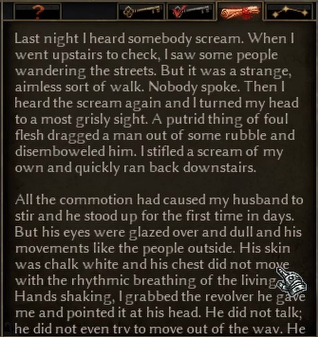 Grim Dawn retrospective screenshot of some really cool lore you can find