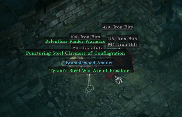 Grim Dawn retrospective screenshot of a massive shower of items