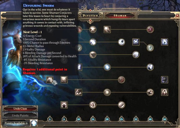 Grim Dawn retrospective screenshot of the shaman class' skill tree