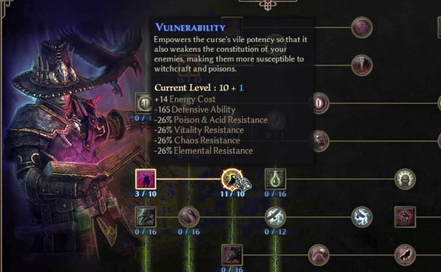 Grim Dawn screenshot of the occultist's vulnerability curse