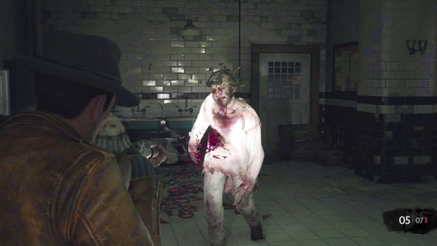 The Sinking City 2 review screenshot of the player fighting zombies with a shotgun